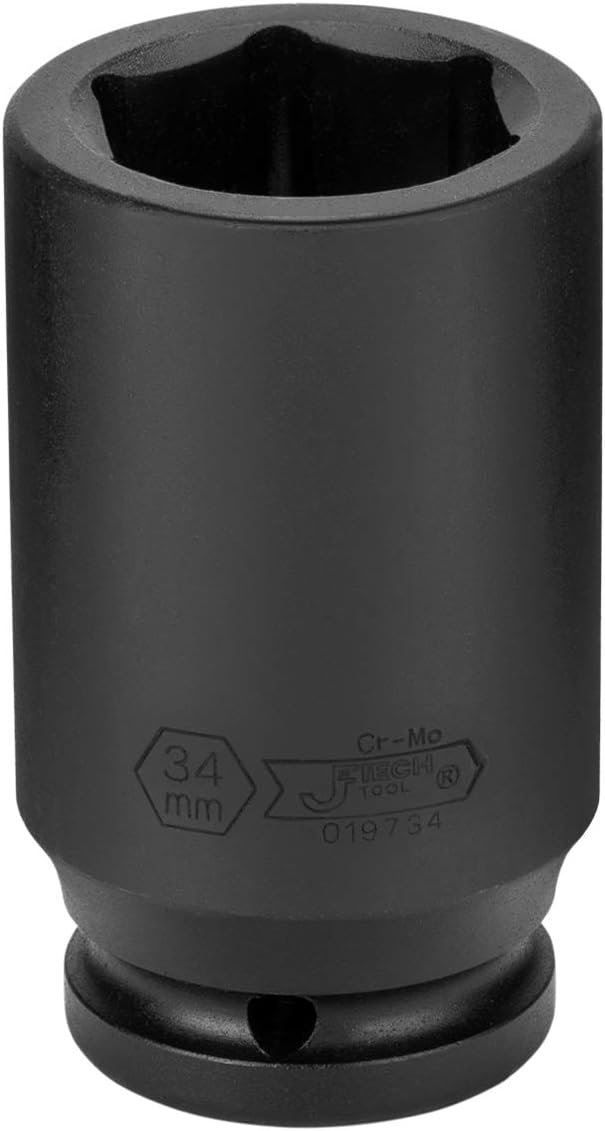 Jetech 3/4-Inch Drive 34mm Deep Impact Socket with 6-Point Design, Heat-Treated Chrome Molybdenum Alloy Steel, Metric