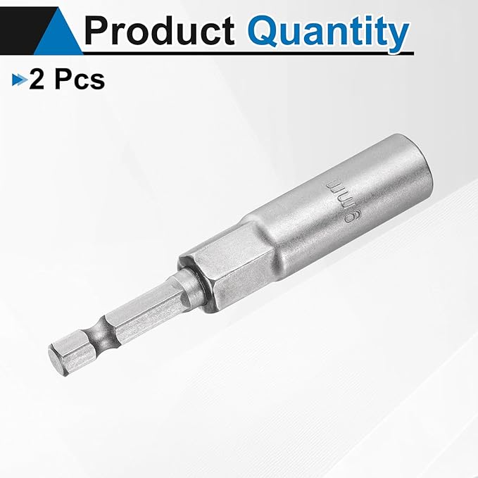 HARFINGTON 2pcs Nut Driver Drill Bit 9mm Metric Socket 1/4" Hex Shank 3.15" (80mm) Long 6-Point Sockets Quick Change CR-V Steel Bolt Setters for Power Drill Drivers