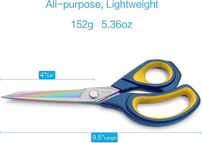 LIVINGO 9.5??Premium Fabric Scissors, Heavy Duty All-Purpose Titanium Coating Forged Stainless Steel Sharp Sewing Tailor Dressmaking Shears Comfort Grip Crafting Leather Cutting, Navy Blue/Yellow