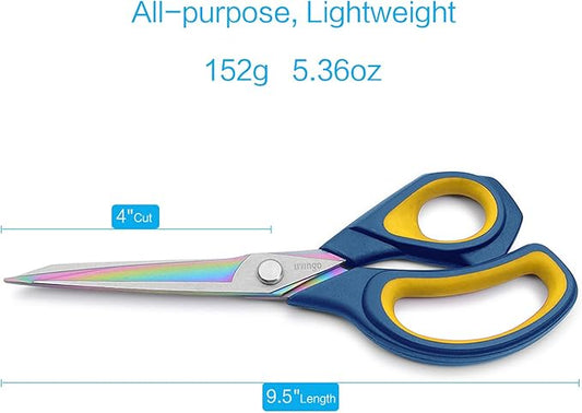 LIVINGO 9.5??Premium Fabric Scissors, Heavy Duty All-Purpose Titanium Coating Forged Stainless Steel Sharp Sewing Tailor Dressmaking Shears Comfort Grip Crafting Leather Cutting, Navy Blue/Yellow