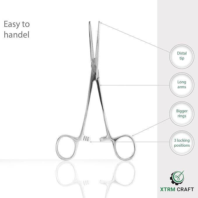 Pean Hemostat Straight and Curved Multipurpose Locking Tweezer Clamps Serrated, Stainless Steel - Hemostats for Nurses, Fishing Forceps, Crafts and Hobby