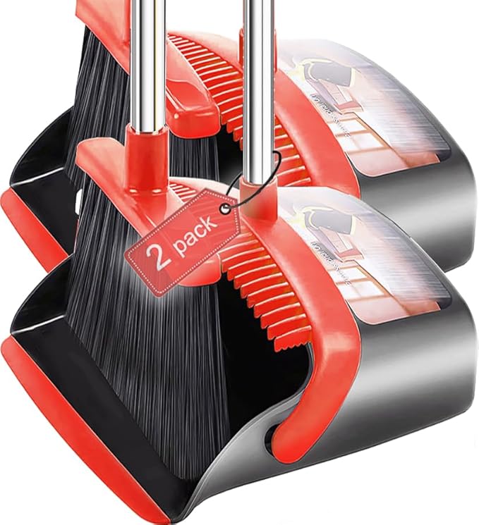 2-Pack is More economical竊똁rooms with Dustpan Combo Set竊?with 52" Long Handle, Dustpan Teeth with self-Cleaning Function, Indoor and Outdoor Sweeping, Perfect for Home Office