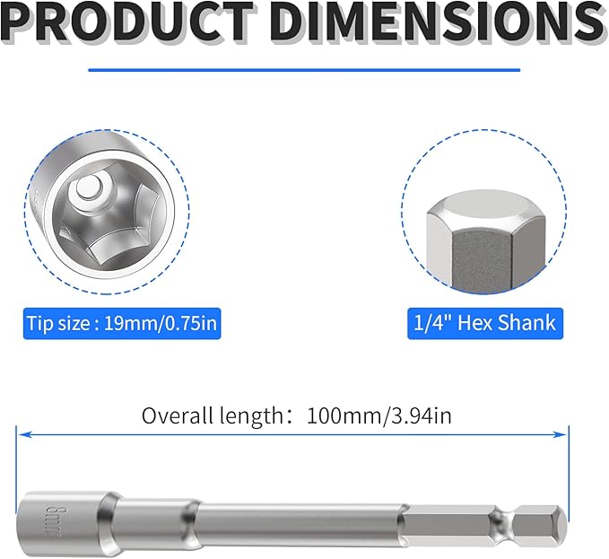 FOCKEAMS 19mm/0.75in Nut Setter Driver Drill Bit,Quick-Change,Impact Nut Driver Kit for Electric Drill,1/4" Hex Shank Drill Socket,100 mm Length Cr-V Adapter Drill Bits,Metric&SAE