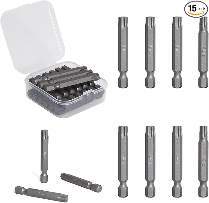 15pcs T40 Impact Driver Bits 50mm Impact Bit 1/4" Hex Shank S2 Drill Screwdriver Bit for Electronics Appliances and Automotive Repair