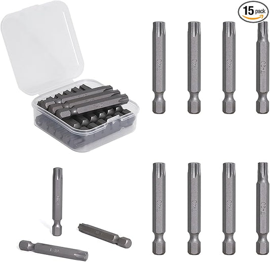 15pcs T40 Impact Driver Bits 50mm Impact Bit 1/4" Hex Shank S2 Drill Screwdriver Bit for Electronics Appliances and Automotive Repair