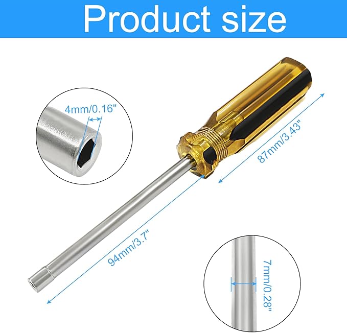 Biaungdo 4mm Socket Wrench Screwdriver, Hex Socket Wrench High-Carbon Steel Hexagon Nut Driver Non-Magnetic Tip Hex Nut Screwdriver Hand Tool for Repairs(Plastic Handle)