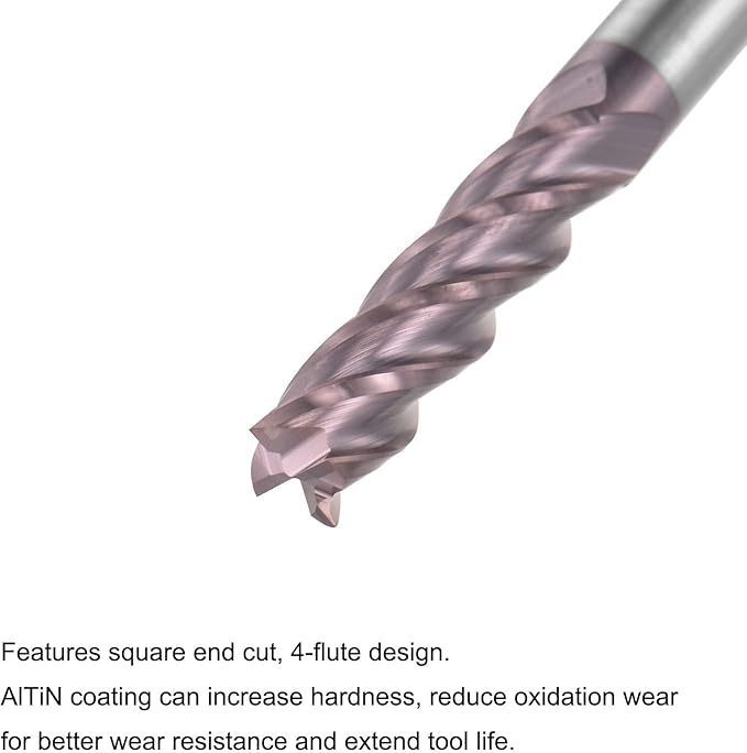 uxcell Square Nose End Mill, 6mm Tip Dia Solid Carbide AlTiN Coated CNC Router Bits 4 Flute Spiral Milling Cutter HRC55 with 6mm Shank 75mm (3-inch) Length