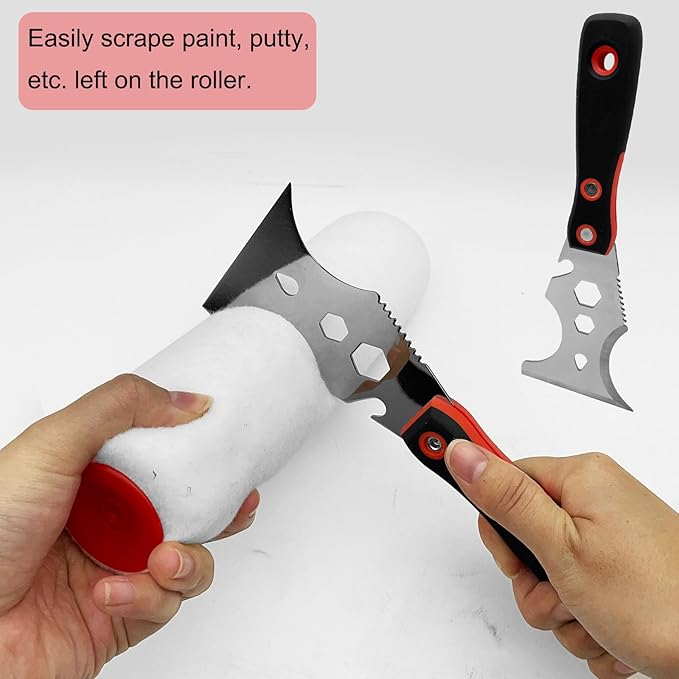 Drywall Hand Tool Kit, 7 Pcs Stainless Steel Drywall Knife Set with Soft Handle, Includes Putty Knife, Taping Knife, Painter Scraper Tool & 13" Mud Pan for Joint Taping, Finishing, Patching