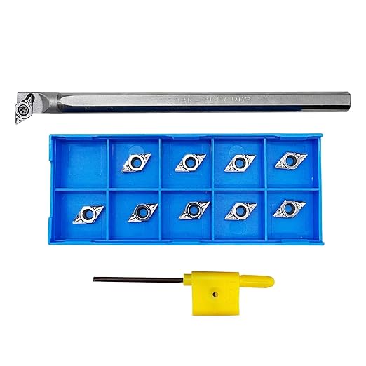 Tungsten Steel Tool Holders C08K-SDUCR07Boring Bar +10PCS DCGT070204-AK DCGT21.51 Indexable Carbide Turning Insert Blades Boring and Outer circlr for Aluminum Copper Plastic Cutting