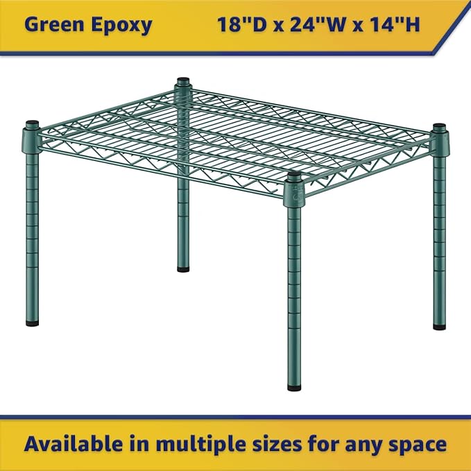 18" x 24" x 14" Green Epoxy Wire Storage Shelf, Dunnage Rack, Commercial 1 Tier Small Shelf