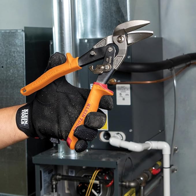 Klein Tools 2400L Left-Cutting Offset Snips, Aviation Tin Snips with Forged Blade for Precision Sheet Metal Cutting