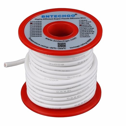 BNTECHGO 14 Gauge Silicone Wire Spool 25 ft White Flexible 14 AWG Stranded Tinned Copper Wire