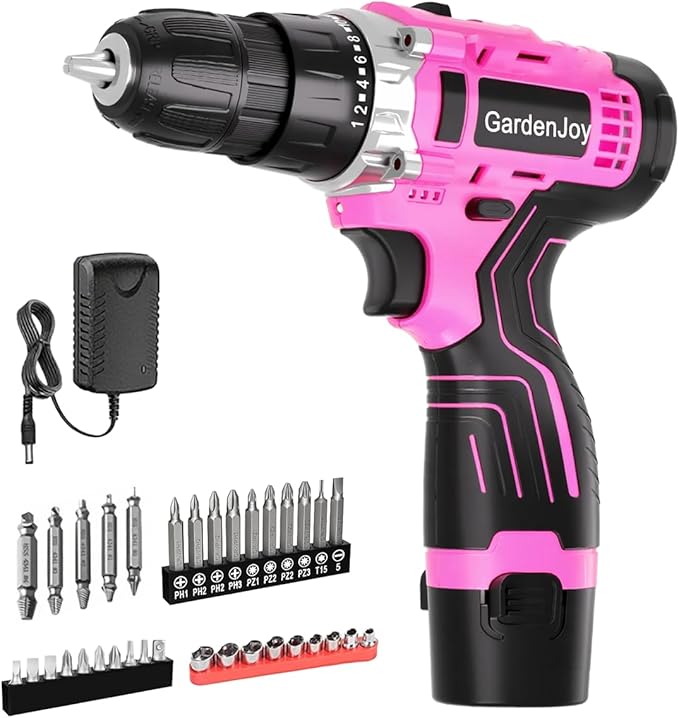 12V Cordless Electric Drill Driver Set, Powerful Lightweight Portable Rechargeable Screwdriver 42pcs Accessories,2-Speed, 24+1 Position for Wood/Wall Drilling & Screw Driving, Home DIY Tool woman man