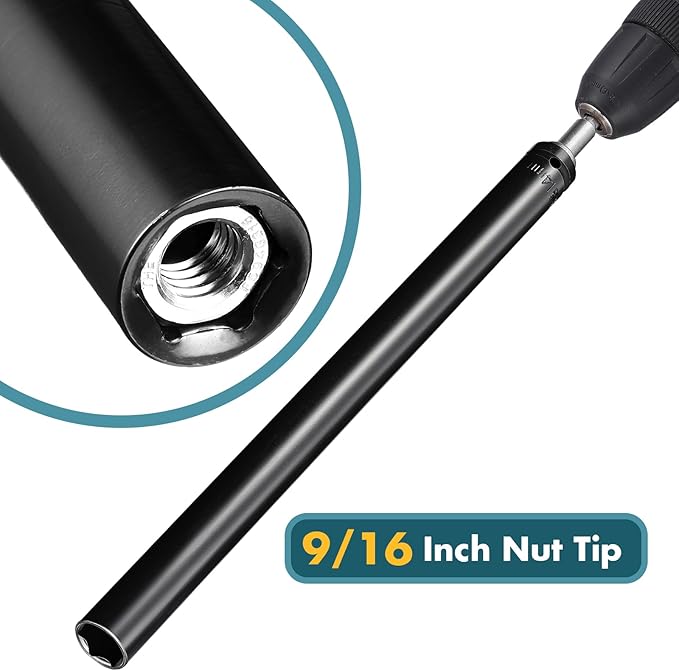 Blulu 9/16"(14mm) Power Nut Driver, Nut Runner Hollow Socket with 1/4" Hex Shank, Fit Long Bolts and Ductwork for Overhead Fastening Applications Operations(1 Pack, 10 Inch)