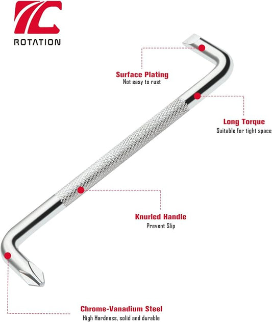 ROTATION 3pcs Offset Screwdriver Set, Head Screwdriver Set with Magnetic, Z-type Screw Drive with Philips and Flathead