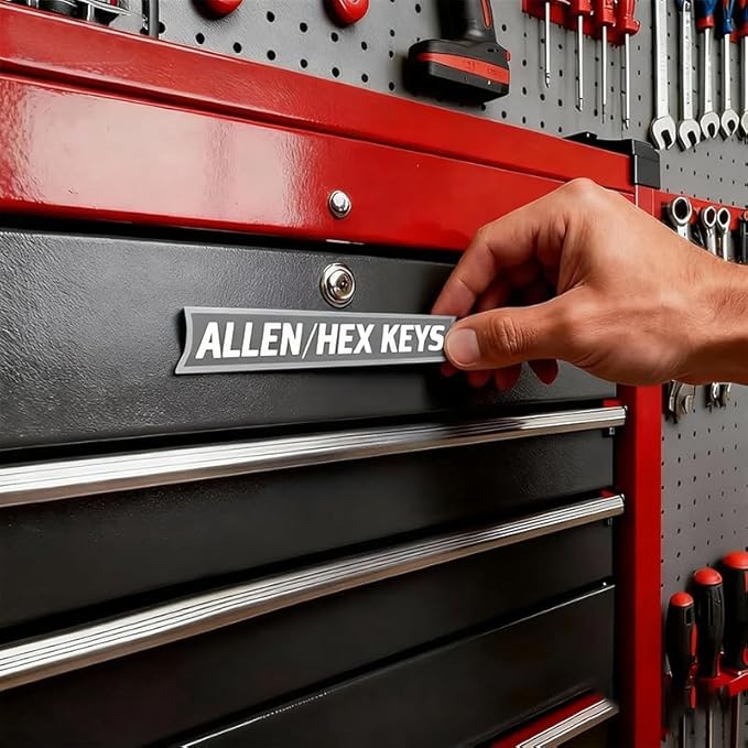 12-Pack Magnetic Toolbox Labels, Heavy-Duty 3D Printed Tool Tags with Secure Magnetic Backing ??Reusable Tool Box Organizer Labels for Steel Tool Chests, Drawers, Carts & Cabinets