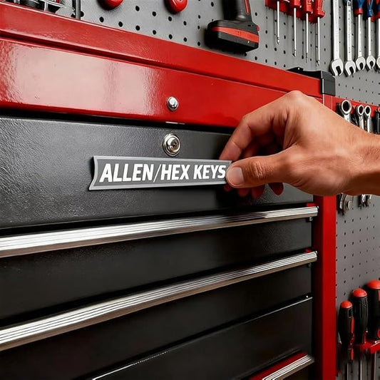 12-Pack Magnetic Toolbox Labels, Heavy-Duty 3D Printed Tool Tags with Secure Magnetic Backing ??Reusable Tool Box Organizer Labels for Steel Tool Chests, Drawers, Carts & Cabinets