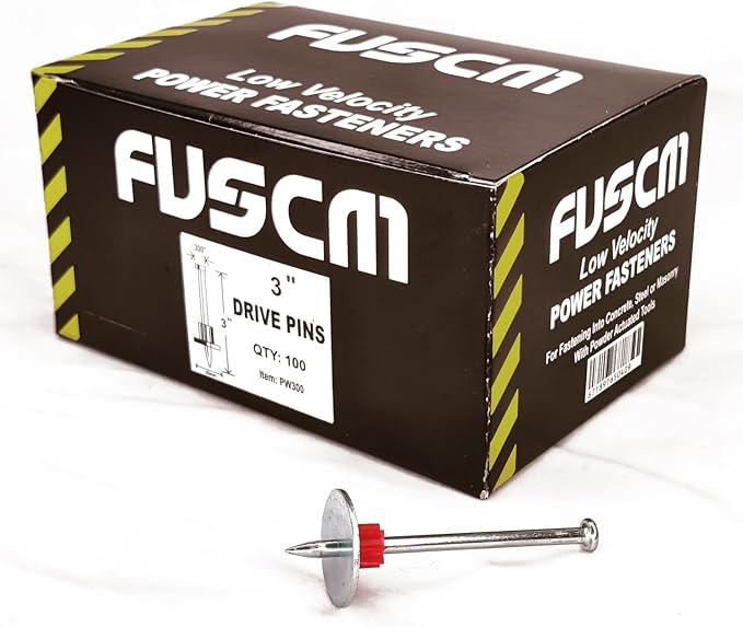 3" Powder Actuated Fasteners, Drive Pins with 1" Washer, PW300, 100pcs/pack