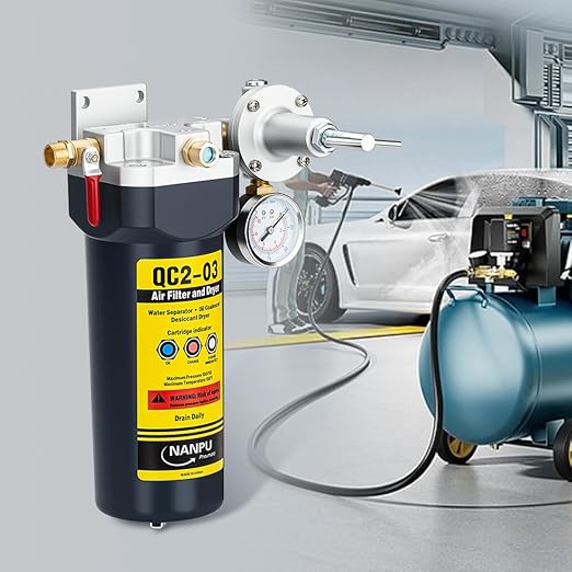 NANPU QC2 3/8" NPT Desiccant Air Dryer with Regulator and Gauge ??Inline Moisture Filter for Air Compressor, 3/8" NPT Ball Valve, 120 CFM, 152 PSI ??Ideal for Spray Painting and Pneumatic Tools