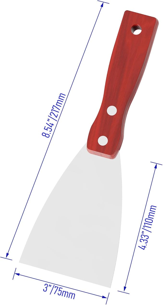 Putty Knife, 3 Inch Stainless Steel Scraper Tool, Wooden Handle Metal Spackle Knives for Drywall, Decals, Wall Paper, Floor Tile, Patching, Painting, Taping, Scraping Coating