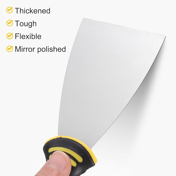 uxcell Putty Knife 5" High Carbon Steel Paint Scraper Flexible Drywall Repair Mud Knife for Removing Cement Wallpaper Mud Adhesive Taping with Metal Hammer End