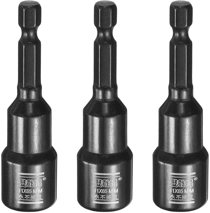 HARFINGTON 3pcs Nut Driver Drill Bit 11mm Metric Socket 1/4" Hex Shank 2.6" (65mm) Long Magnetic 6-Point Sockets Quick Change CR-V Steel Bolt Setters for Power Drill Drivers