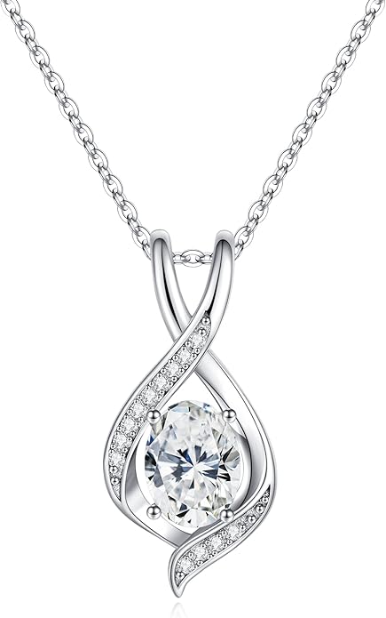 SMILEST Oval Sparkle Birthstone Pendant Necklace, 925 Sterling Silver Gemstone Pendant Anniversary Birthday Gifts for Women Wife Girlfriend Mom Grandma Birthstone Necklace for Women Jewelry Gifts