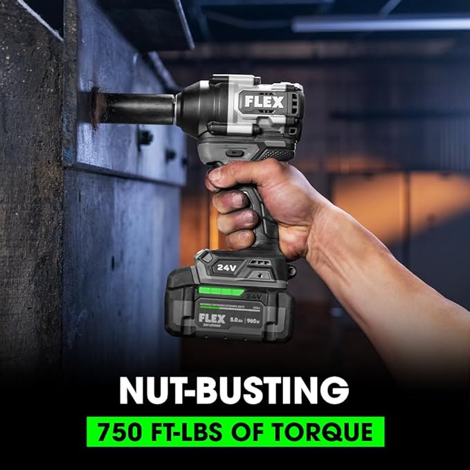 FLEX 24V Brushless Cordless 1/2-Inch 750 Ft-Lbs Mid-Torque Impact Wrench Kit with 5.0Ah Lithium Battery and 160W Fast Charger - FX1451-1C
