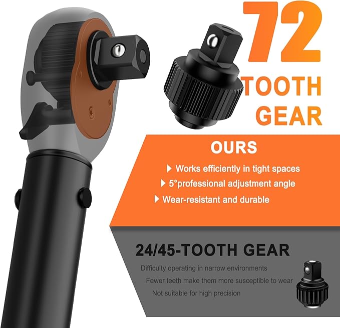 1/2-Inch Drive Torque Wrench, 20-180 Ft.Lb, 짹3% Accuracy, 72-Tooth Dual-Direction Adjustable Click Torque Wrench with Quick Release Ratchet for Bicycle, Motorcycle, Car Maintenance