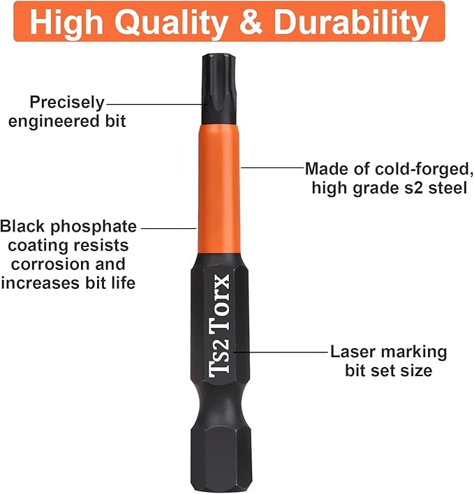 Pro T30 Screwdriver Bit Set - Torx Screwdriver 10 Pieces, 50mm Length, 1/4" Hex Shank Bit Assortment, with Storage Box