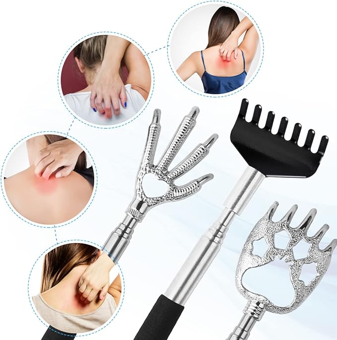 3 Pack Back Scratcher Metal Portable Telescoping with Rubber Handles, Extendable Back Massager Tool with Beautiful Box, White Elephant Stocking Stuffers Gifts for Men Women Christmas Presents