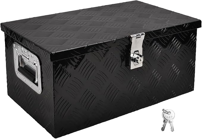 20 Inch Aluminum Truck Bed Tool Box, 5 Bar Tread Truck Tool Box with Lock&Keys, Heavy Duty Waterproof Flatbed tool box for Vans, Trailers, RVS竊똖rucks, Black(20"X12"X9.5")