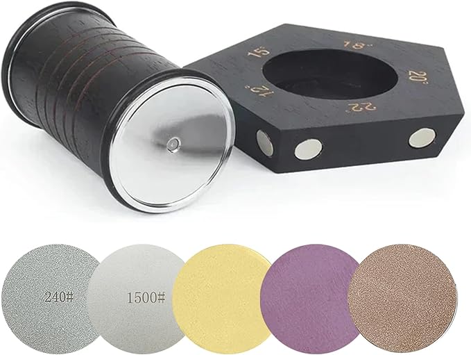 Rolling Knife Sharpener with 2 Diamond Disc and 2 Corundum Disc, Rolling Knife Sharpener Kit with 5 Magnetic Angle Offer 12/15/18/20/22째 for Kitchen Knives (SET-B)