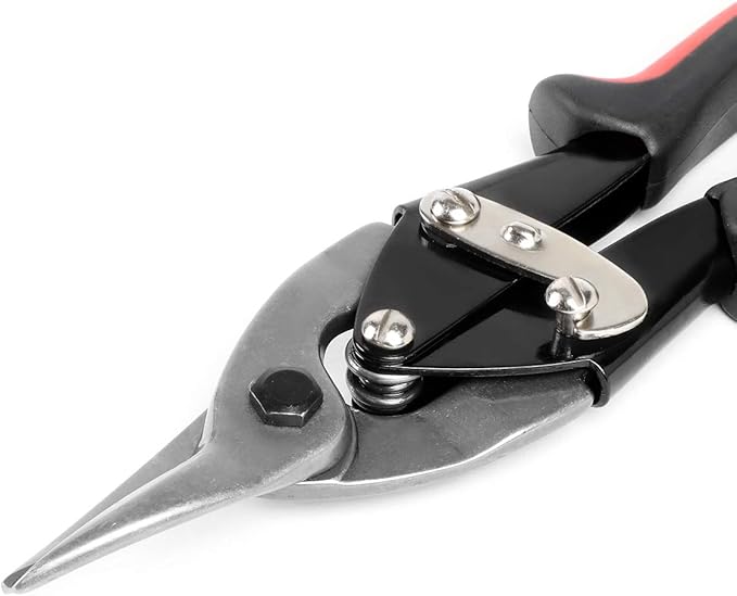 DNA Motoring TOOLS-00110 High Carbon Steel Tin Snip Tool, 10 Inches Serrated Jaws, Straight Cut Tin Snip w/Rubberized Handle, Built-in Thumb Lock
