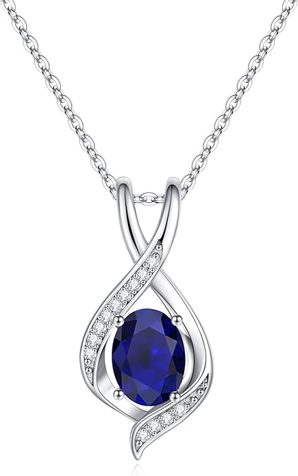 SMILEST Oval Sparkle Birthstone Pendant Necklace, 925 Sterling Silver Gemstone Pendant Anniversary Birthday Gifts for Women Wife Girlfriend Mom Grandma Birthstone Necklace for Women Jewelry Gifts