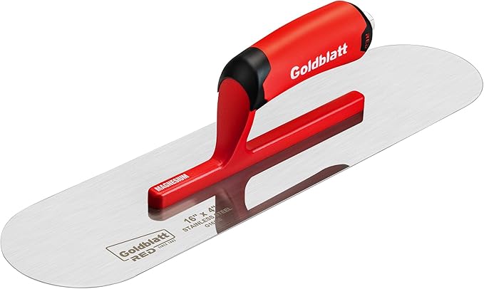 Goldblatt RED Stainless Steel Pool Trowel, 16"x 4" Professional Drywall Masonry Trowel with Soft Grip Handle, Lightweight Magnesium Shank, Round End, Plastering Trowel for Sheetrock Wallboard