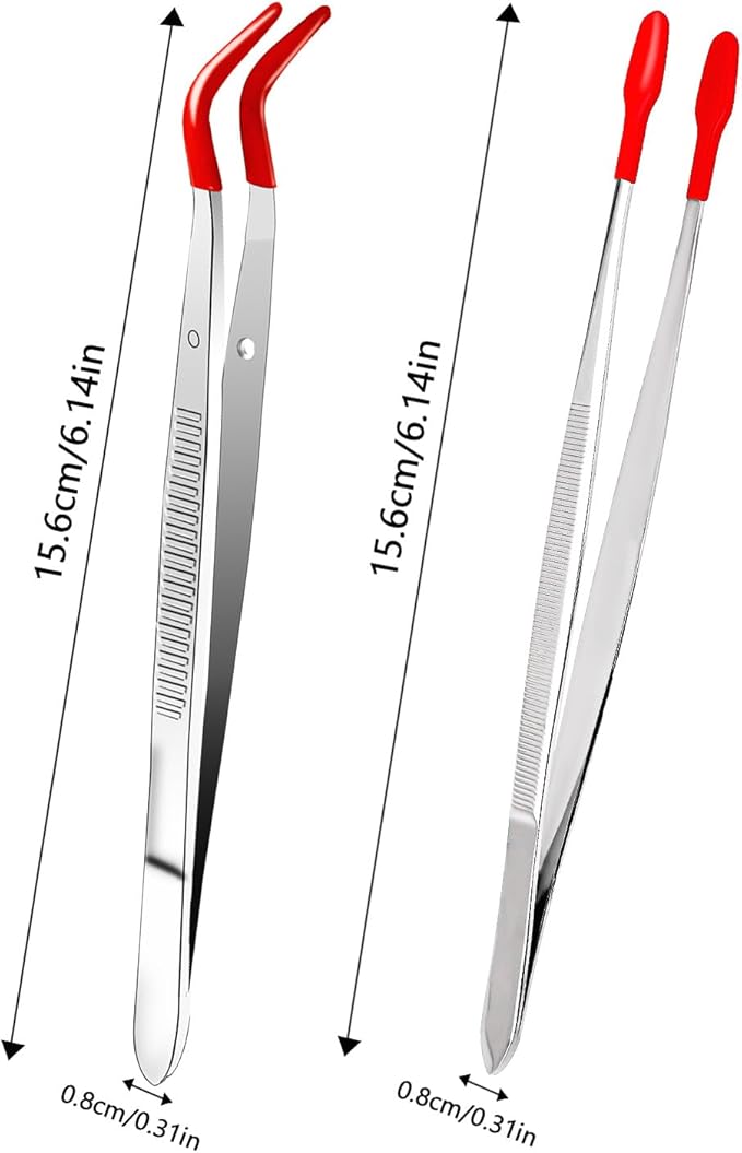 Craft Tweezers with Rubber Tips, 2 Pcs Metal Sticker Tweezer with Soft PVC Coated Curved Angled Tweezers Anti-Static Non-slip Industrial Clip Tong Tools for Lab Jewelry Making DIY Crafting Stamp Coin