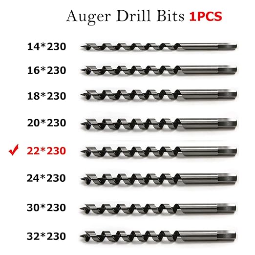 SagaSave 22 * 230mm Wood Auger Drill Bit, Ship Auger Long Drill Bit for Soft and Hard Wood, Plastic, Drywall and Composite Materials, 1Pcs