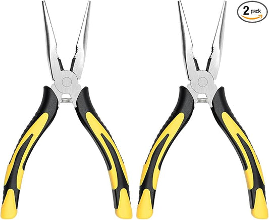 Premium Long Needle Nose Pliers-6?쇺? Paper Clamp Precision, High Carbon Steel, Soft Grip with Wire Cutter, Long Nose Cutting Pliers for Home, Fishing, Jewelry, Crafts,2pcs
