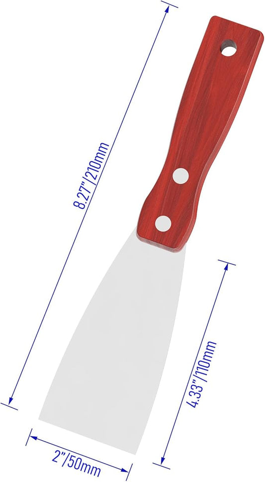 Putty Knife, 2PCS 2 Inch Stainless Steel Scraper Tool, Wooden Handle Metal Spackle Knives for Drywall, Decals, Wall Paper, Floor Tile, Patching, Painting, Taping, Scraping Coating