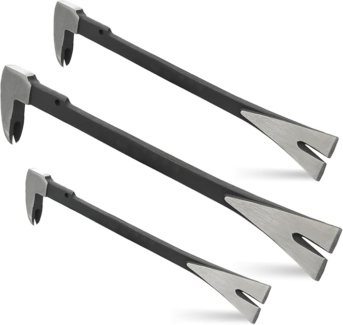 WEDO 3PCS Pry Bar Set,8"+10"+12" Nail Puller,High Carbon Steel Crowbar,V Type Cats Paw Nail Remover,Utility Claw Bar Tool for Home Remolding,Woodworking