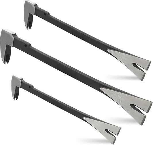 WEDO 3PCS Pry Bar Set,8"+10"+12" Nail Puller,High Carbon Steel Crowbar,V Type Cats Paw Nail Remover,Utility Claw Bar Tool for Home Remolding,Woodworking