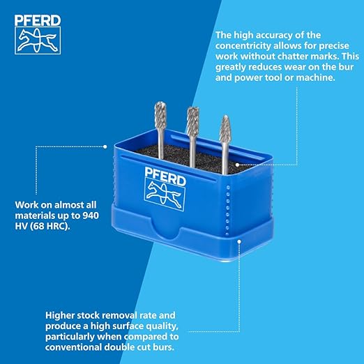 PFERD 3-Piece Carbide Bur Set ??Micro Cut, 1/8" Shank, Precision Grinding & Deburring, Includes Plastic Case - Part 27550