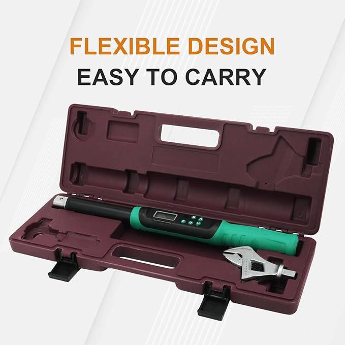 Marsram Adjustable Digital Torque Wrench, 5-99.6ft.lbs/6.8-135N.m, 5-35mm Jaw, Open End Interchangeable Electronic Torque Wrench With Buzzer And LED, For HVAC Car Moto Repair Tool, Calibrated