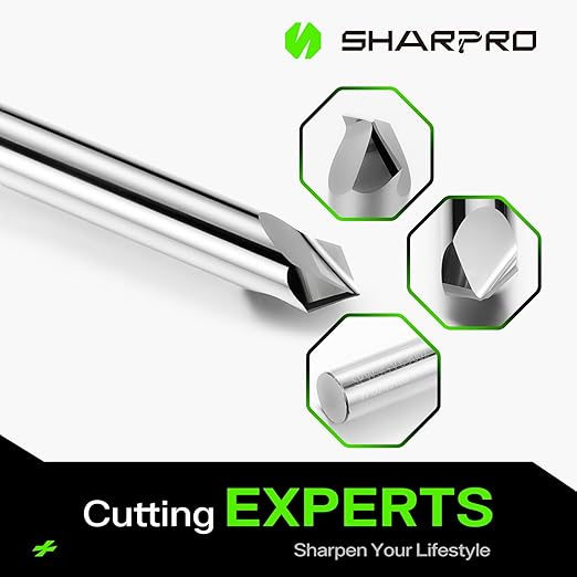 SHARPRO 90 Degree V Bit 1/4 Shank CNC, Engraving Bits for 2 Flute Groove Router bits on Wood, PVC, Plastic and Acrylic (3PCS).