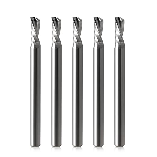 1/8 CNC Router Bits O Flute End Mill 1/8 Shank,5/16 Inch Cutting Length Downcut CNC Bits Carbide Spiral Single Flute Downcut Bit for Acrylic PVC MDF Wood
