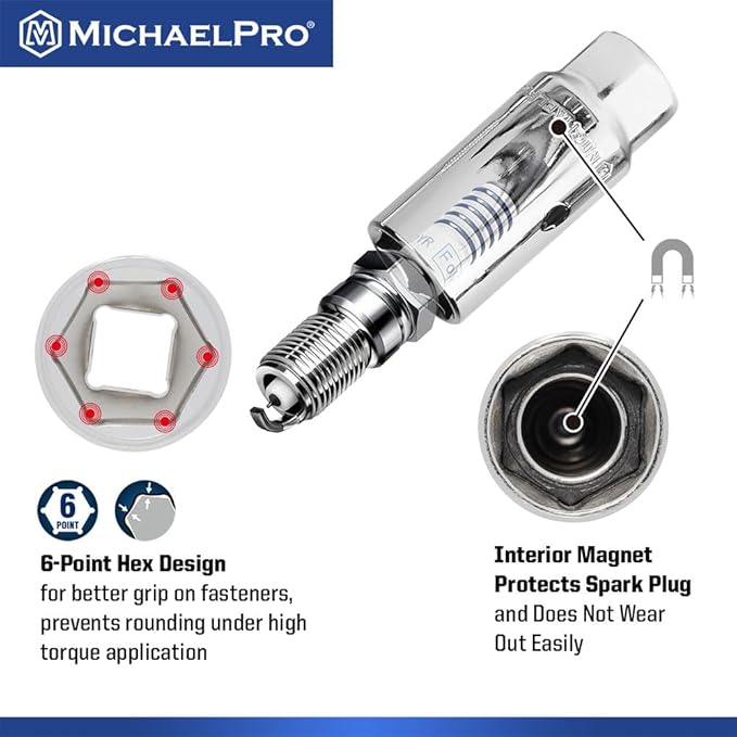MichaelPro 57-Piece 1/2'' Drive Socket Set, 90-Tooth Standard & Deep Sockets, SAE 3/8''- 1-1/4'' & Metric 10-32mm, with Extension Bars, Sliding T-Bar, Universal Joint ??CR-V Steel | MP005061
