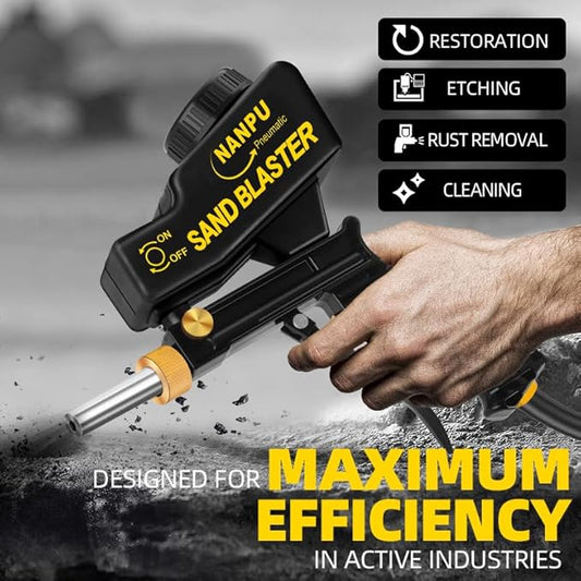 NANPU Light-Duty Air Sandblaster Gun Kit with Gravity Feed, Metal Nozzle, Plastic Body, for Small Project Surface Prep, Paint & Rust Removal, Metal/Wood/Glass Etching, Requires Air Compressor