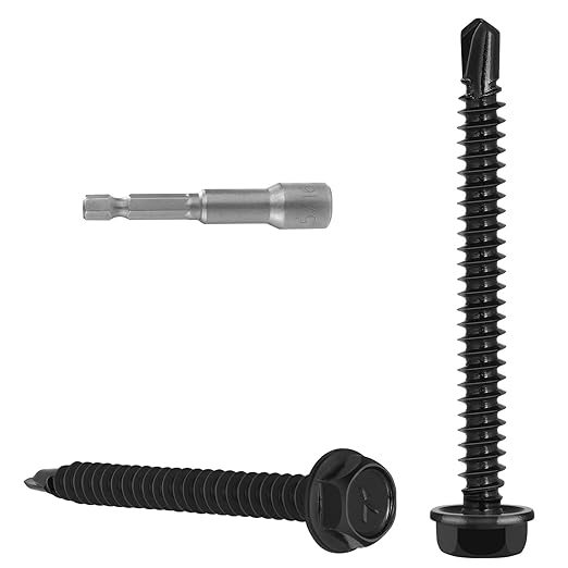 60Pcs #10 x 2 Self Drilling Screws for Metal,410 Stainless Steel Black Zinc Plated,Self Tapping Sheet Metal Screws,Hex Washer Head