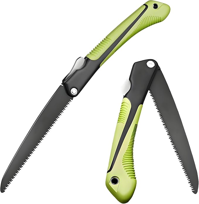 Folding Camp Saw for Cutting Branches, 9" Straight Blade | SK5 Steel Hand Saw, Ergonomic Handle, One-Hand Use, Secure Lock | Foldable Wood Pruning Tool for Camping, Gardening, Survival, Outdoors
